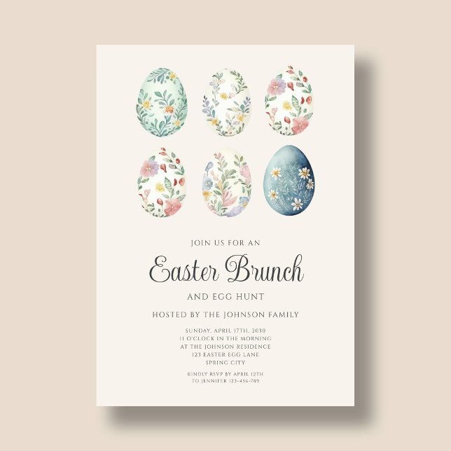 Elegant Floral Eggs Easter Brunch  Invitation (Elegant Floral Eggs Easter Brunch Invitation)