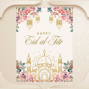Elegant Floral Eid al-Fitr Greeting Postcard