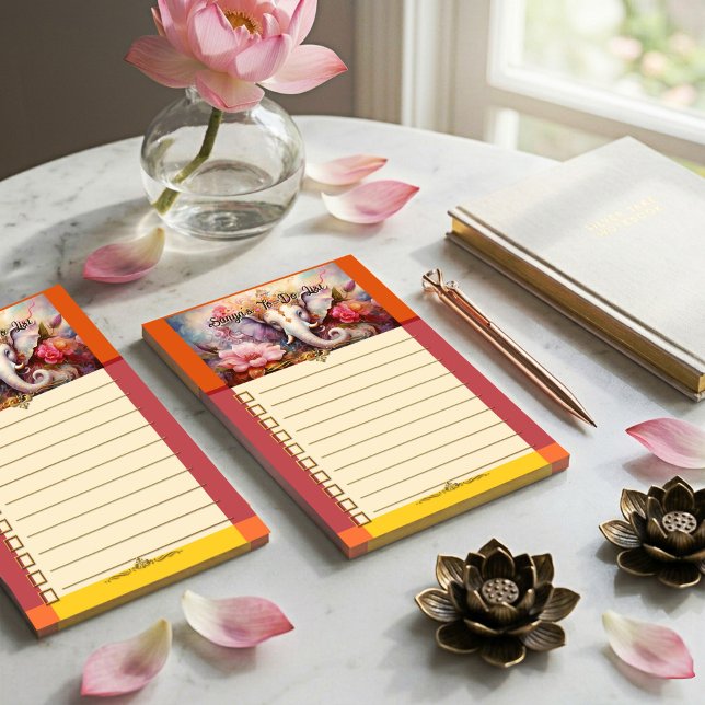 Elegant Floral Elephant Personalised To-Do List Post-it Notes (Colorful and spiritual to-do list post-it notes featuring the Indian elephant God Ganesh)