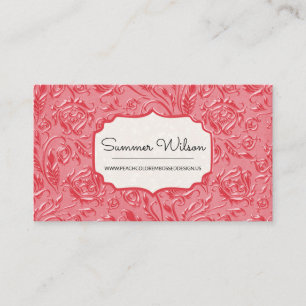 Elegant Floral Embossed Dark Pink Business Card