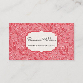 Elegant Floral Embossed Dark Pink Business Card