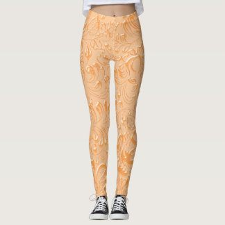 Elegant Floral Embossed Peach Colour Leggings