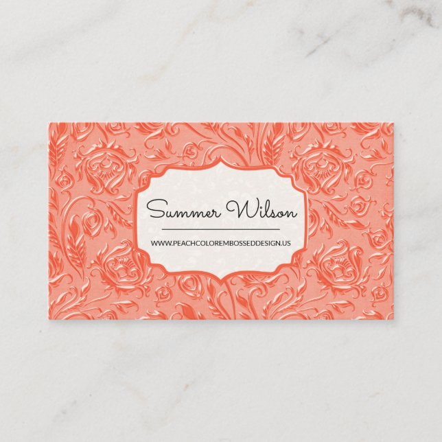 Elegant Floral Embossed Reddish Business Card (Front)