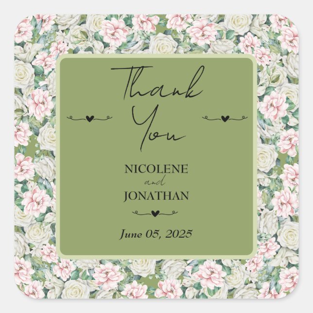Elegant Floral Embrace Wedding Square Sticker (Front)