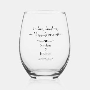 Elegant Floral Embrace Wedding Stemless Wine Glass