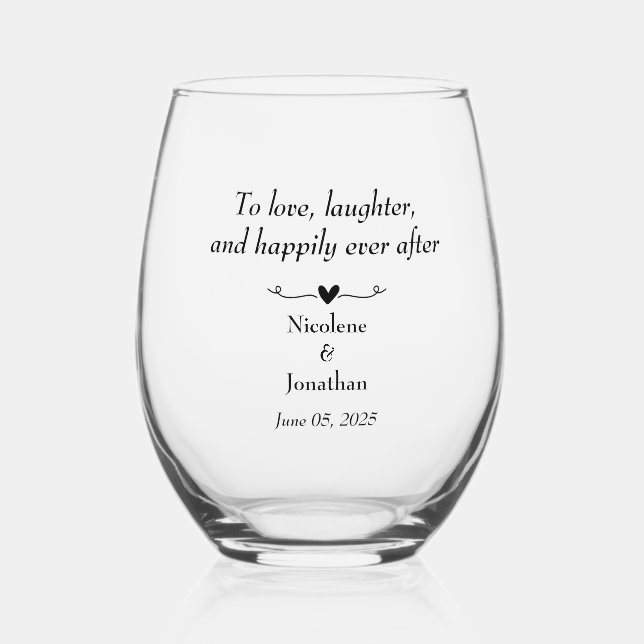 Elegant Floral Embrace Wedding Stemless Wine Glass (Front)