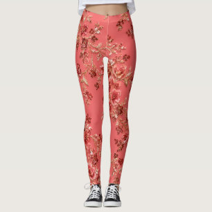 Elegant Floral Embroidery Style Pink Leggings