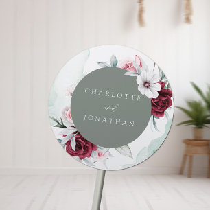 Elegant Floral Emerald Green & Burgundy Wedding Classic Round Sticker