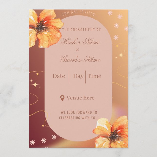 Elegant Floral Engagement Invites for Modern  (Front)