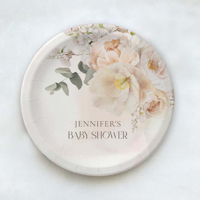 Elegant Floral Eucalyptus Baby Shower Paper Plate (Creator Uploaded)