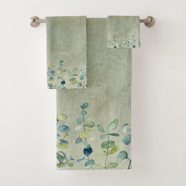 Elegant Floral Eucalyptus Bath Towel Set (Insitu)