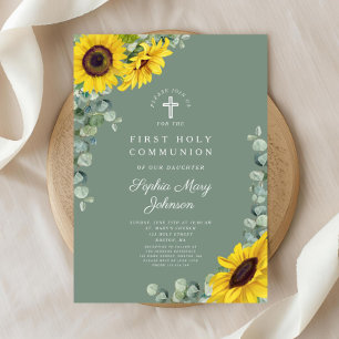 Elegant Floral Eucalyptus First Communion Invitation