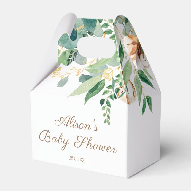 Elegant Floral Eucalyptus Greenery Baby Shower Favour Box (Front Side)