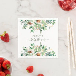 Elegant Floral Eucalyptus Greenery Baby Shower Napkin