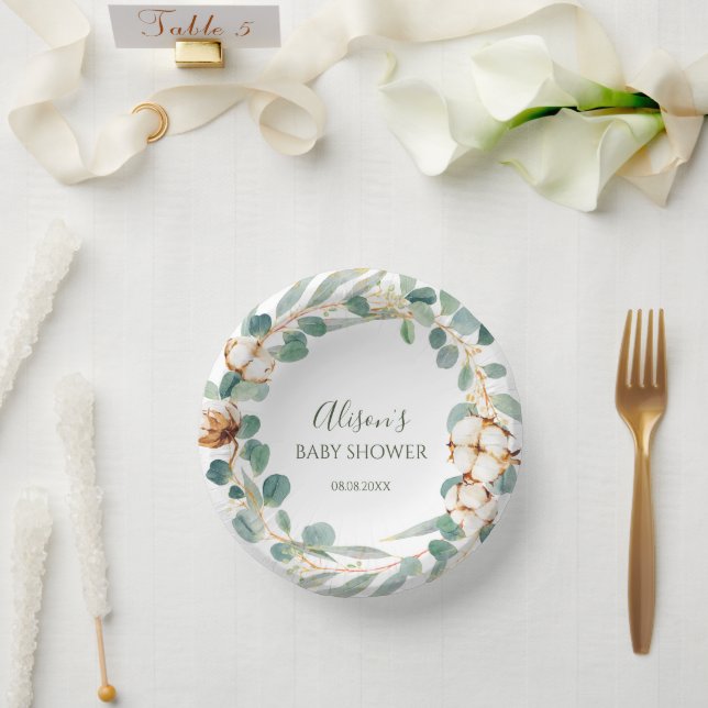 Elegant Floral Eucalyptus Greenery Baby Shower  Paper Plate (Wedding)