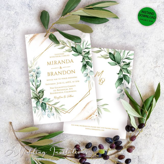Elegant Floral Eucalyptus Leaves Greenery Wedding Invitation (Creator Uploaded)