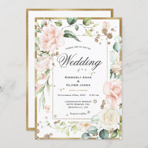 Elegant Floral Eucalyptus Watercolor Pink Wedding Invitation