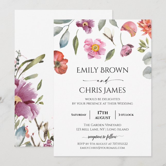 Elegant Floral Eucalyptus Wedding Invitation (Front/Back)