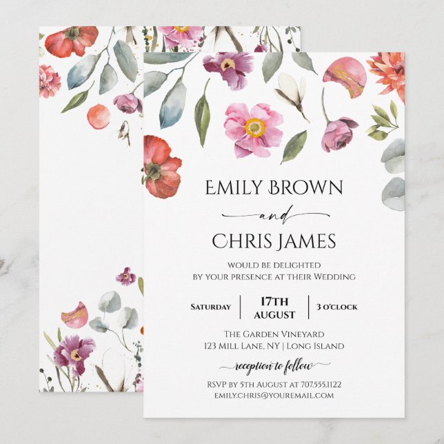 Elegant Floral Eucalyptus Wedding Invitation (Front/Back)