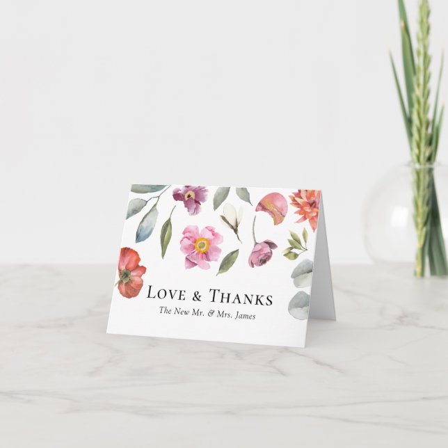 Elegant Floral Eucalyptus Wedding Thank You Card (Front)