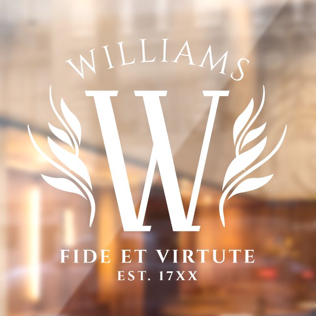 Elegant Floral Family Surname Monogram Motto Window Cling (Sheet 2)