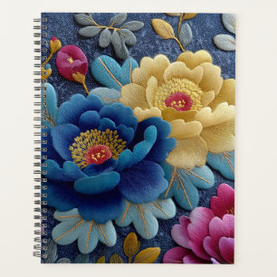 Elegant Floral Faux Embroidery Vintage Peony Planner