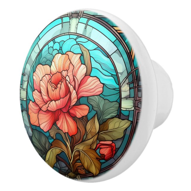 elegant floral faux stained glass ceramic knob (Right)