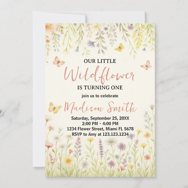 Elegant Floral First Birthday Invitation (Front)