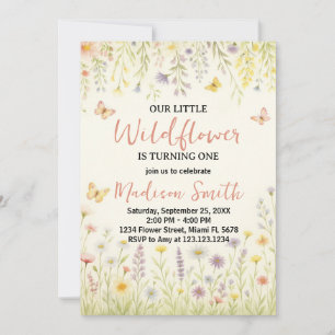Elegant Floral First Birthday Invitation