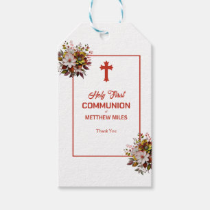 Elegant floral first catholic communion gift tags