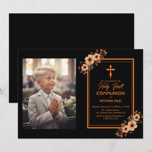 Elegant floral first catholic communion invitation