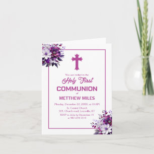 Elegant floral first catholic communion invitation
