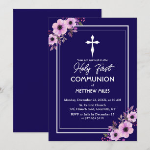 Elegant floral first catholic communion invitation
