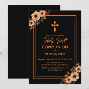 Elegant floral first catholic communion invitation