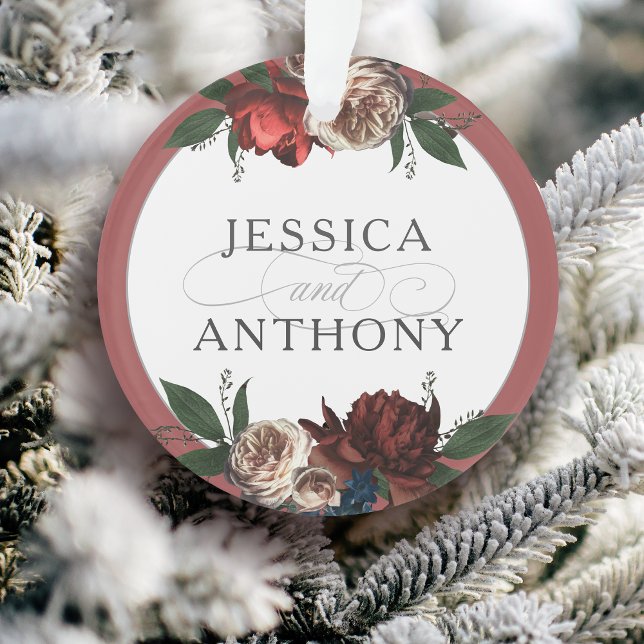 Elegant Floral First Christmas Wedding Keepsake Ornament (A nice holiday keepsake for newlyweds first Christmas together.)