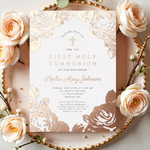 Elegant Floral First Communion Rose Gold