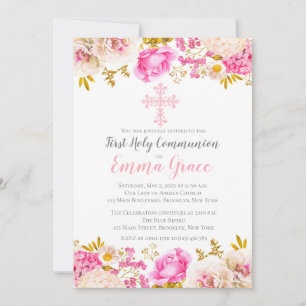 Elegant Floral First Holy Communion Invitation