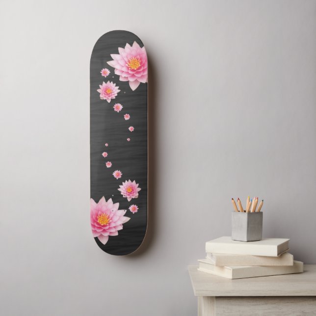 Elegant Floral Floating Pink Lotus Flowers Skateboard (Wall Art)