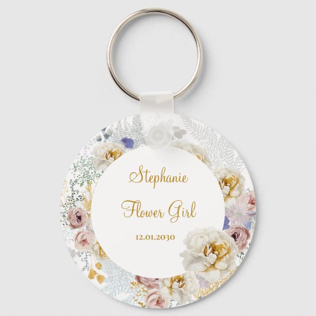 Elegant Floral Flower Girl Wedding Gift Keychain (Front)