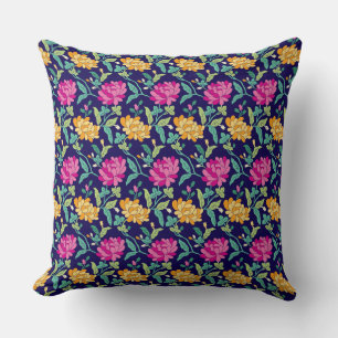 Elegant Floral Flowers Pink Yellow Buds Greenery Cushion