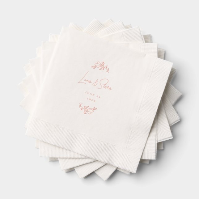 Elegant Floral Foil Wedding Personalised Rose Gold Napkins (Insitu (Stacked))