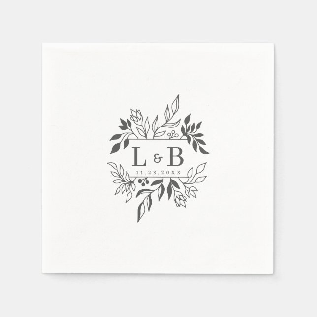 Elegant Floral Foliage Couple Monogram Wedding Napkin (Front)