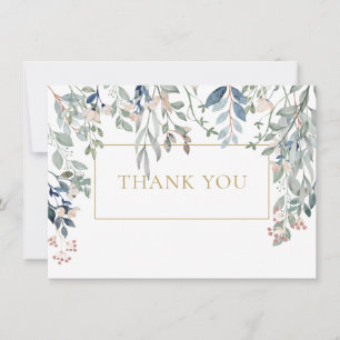 Elegant Floral Foliage Gold Geometric Thank You Card