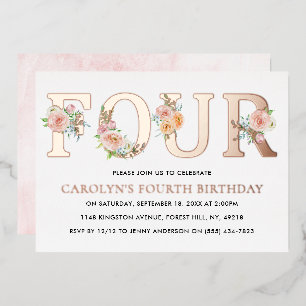 Elegant Floral FOUR 4th Birthday Real