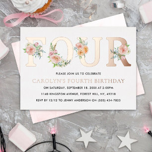Elegant Floral FOUR 4th Birthday Real