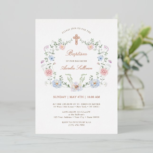 Elegant Floral Frame Baptism (Standing Front)
