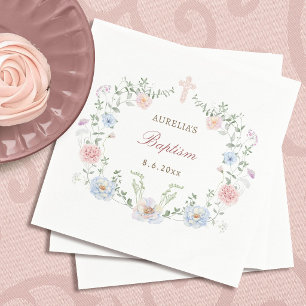 Elegant Floral Frame Baptism Napkin
