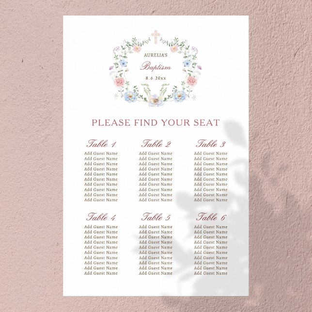 Elegant Floral Frame Baptism Seating Chart (Creator Uploaded)