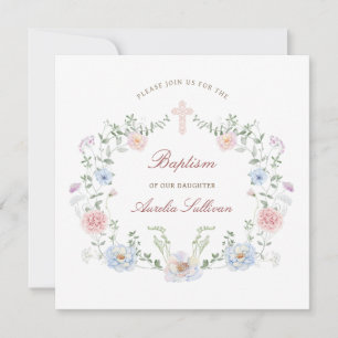 Elegant Floral Frame Baptism Square Invitation
