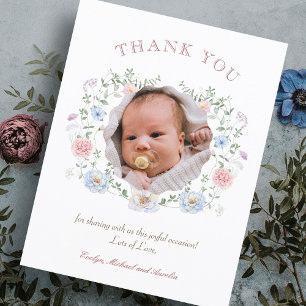 Elegant Floral Frame Baptism Thank You Card